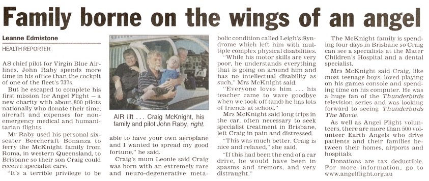 Courier Mail 12th of October - Family borne on the wings of an angel